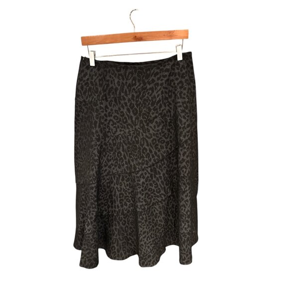 Audrey Celine Black Leopard Print Tiered Midi Skirt Size 8 Cotton Blend Womens - Picture 1 of 6